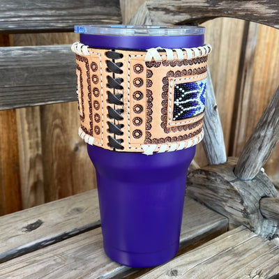 Elegant Purple Beaded Tumbler with Leather Wrap - Korvel