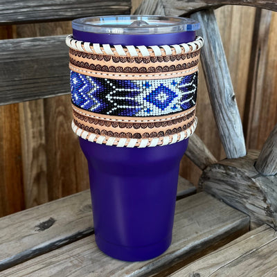 Elegant Purple Beaded Tumbler with Leather Wrap - Korvel