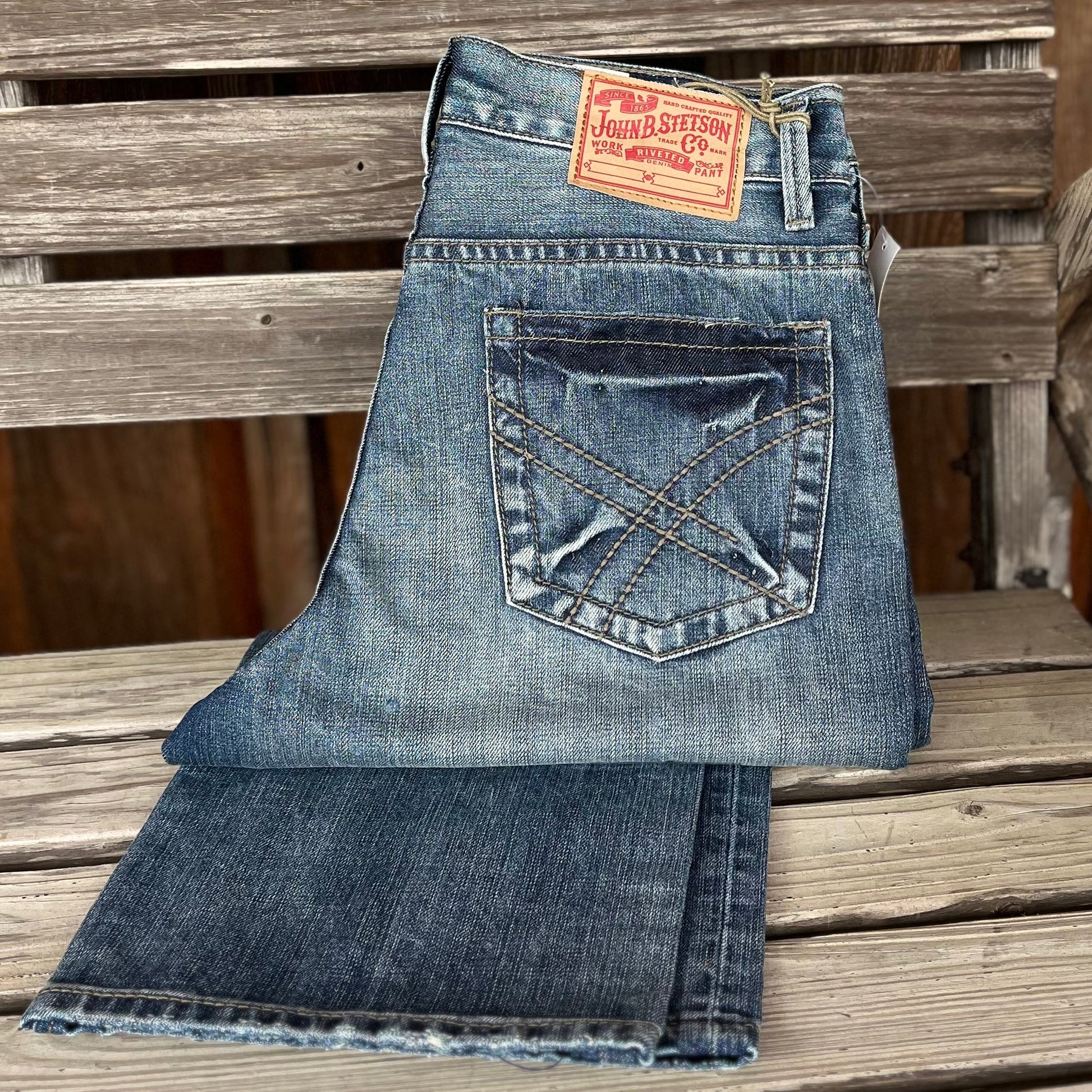 Distressed Stone Wash Bootcut Jeans by Stetson - Korvel