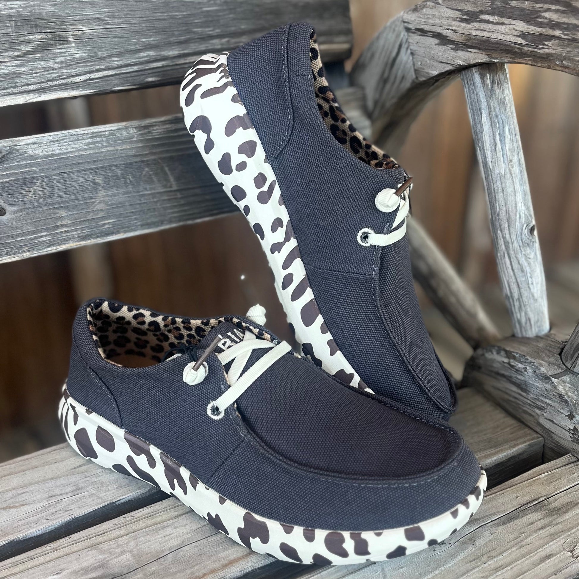 Ariat Women's Charcoal Hilo Flats with Leopard Print Soles - Korvel
