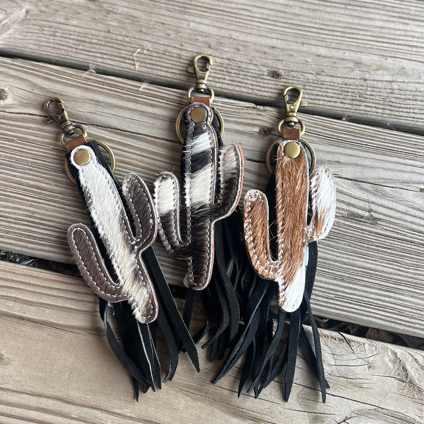 Stylish Cowhide Cactus Keychain with Tassels - Korvel