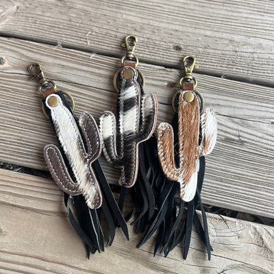 Stylish Cowhide Cactus Keychain with Tassels - Korvel