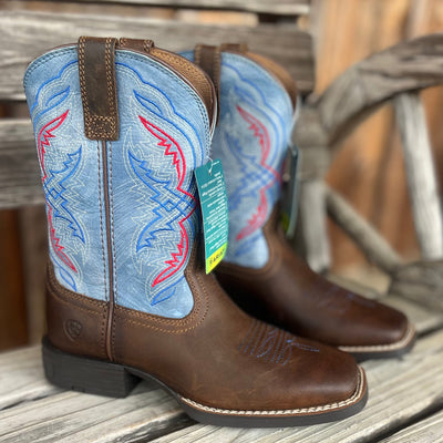 Ariat Kids' Blue Double Kicker Boots with Red Accents - Korvel