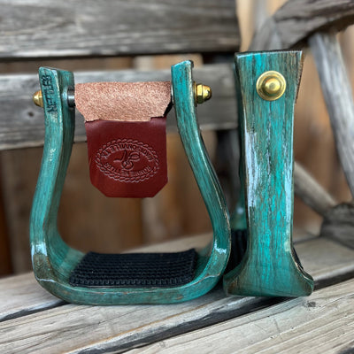 Distressed Turquoise 2.5" Barrel Gripper Stirrup by Nettles - Korvel