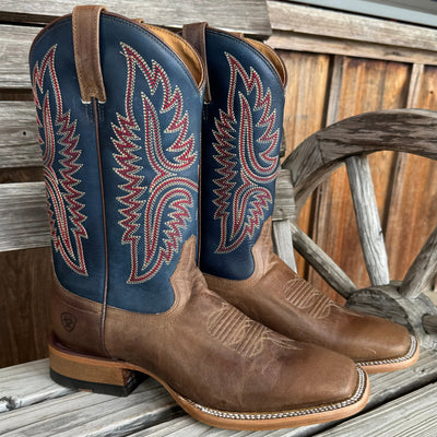 Ariat Men's Brown Square Toe Cowboy Boots with Navy Top - Korvel