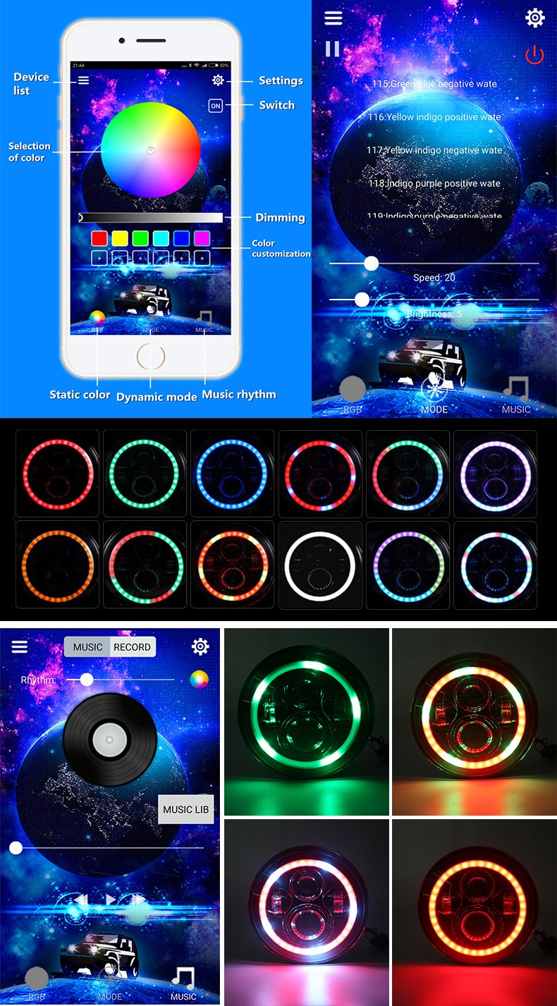 Kit de phares et feux de brouillard RGB LED SPDZ1 Oculus 7”