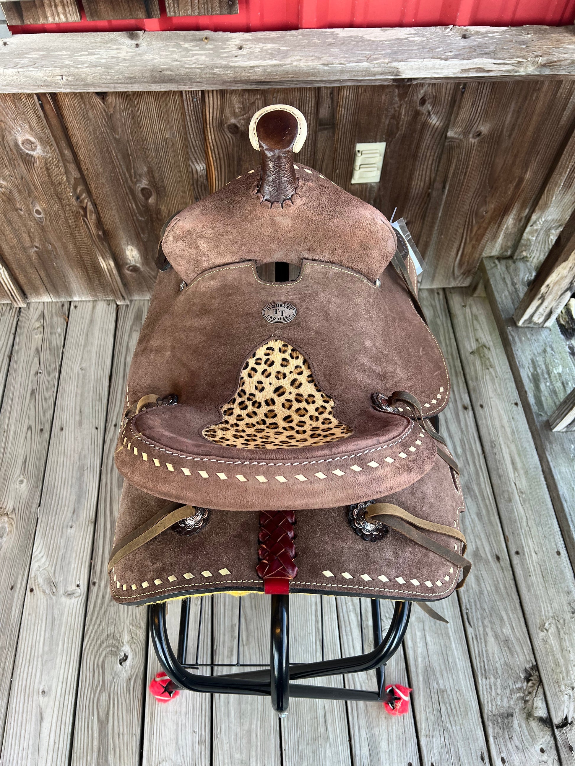 12" Cheetah Print Youth Barrel Saddle by Double T Saddlery - Korvel