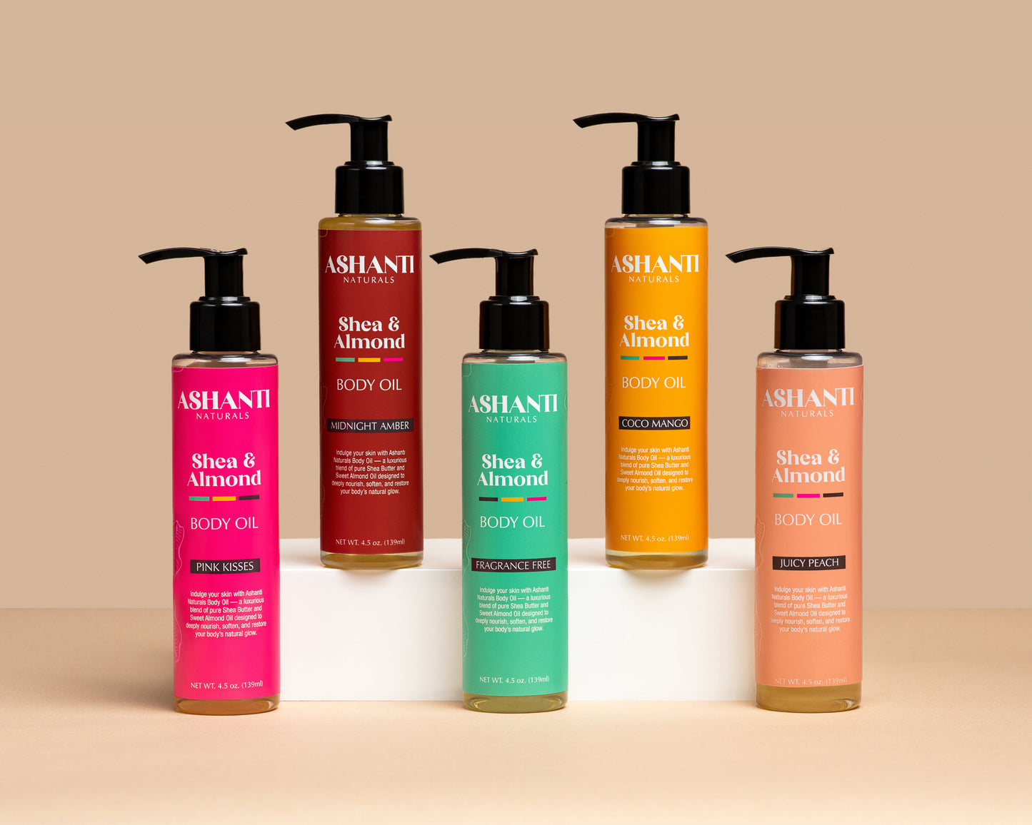ACEITES PARA EL CUERPO DE SHEA Y ALMENDRA DULCE ASHANTI NATURALS - DURAZNO JUGOSO