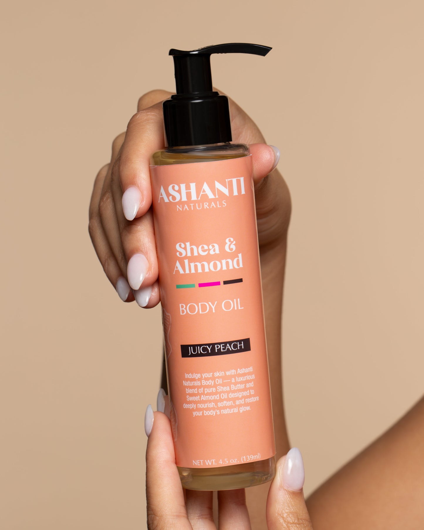 ACEITES PARA EL CUERPO DE SHEA Y ALMENDRA DULCE ASHANTI NATURALS - DURAZNO JUGOSO