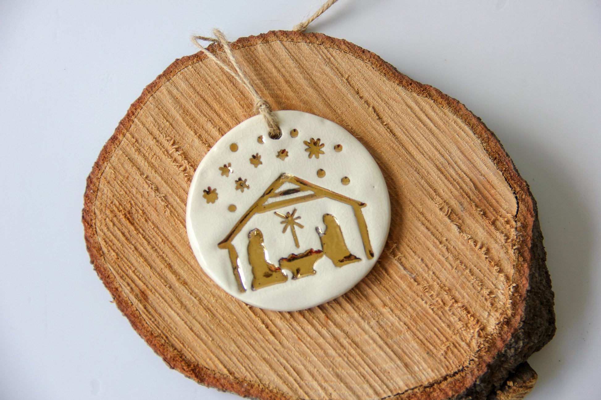 Handcrafted Gold Leaf Nativity Tree Ornament - Korvel