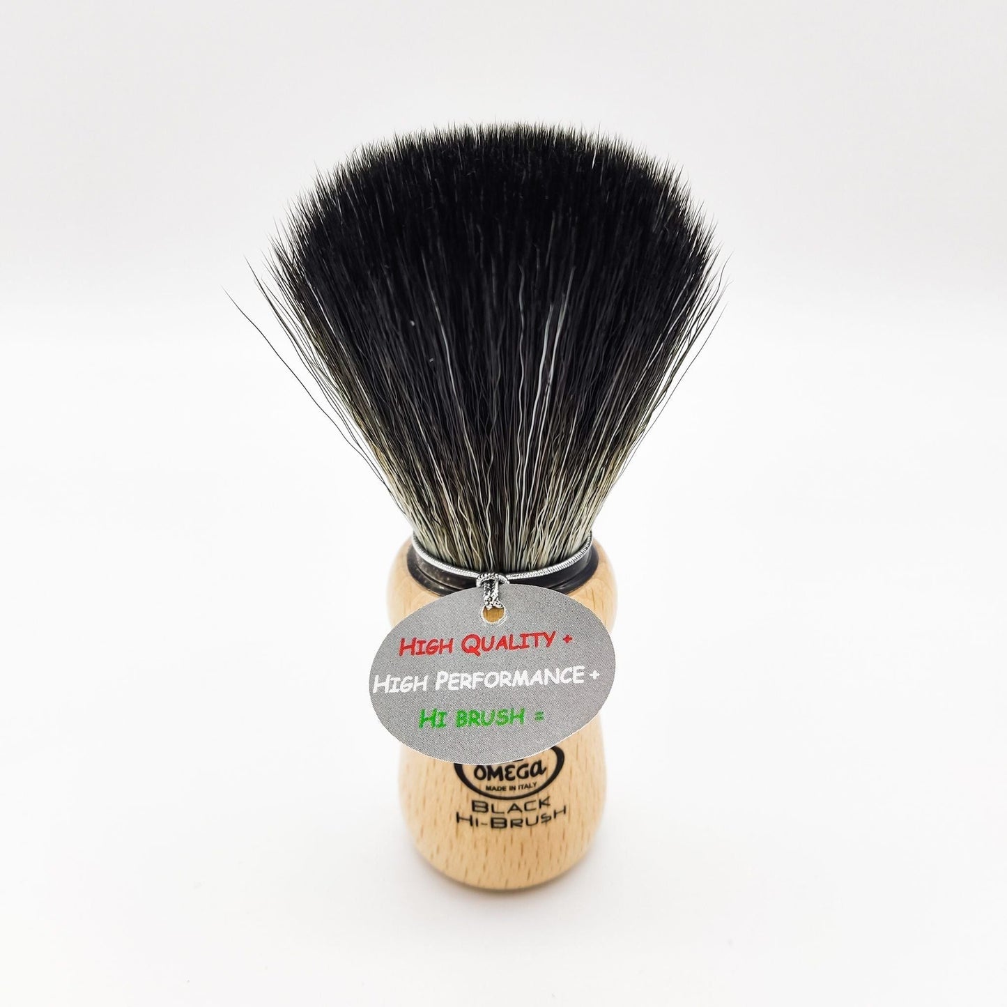 Brosse à Barbe en Fibres Synthétiques Omega avec Poignée en Bois de Hêtre