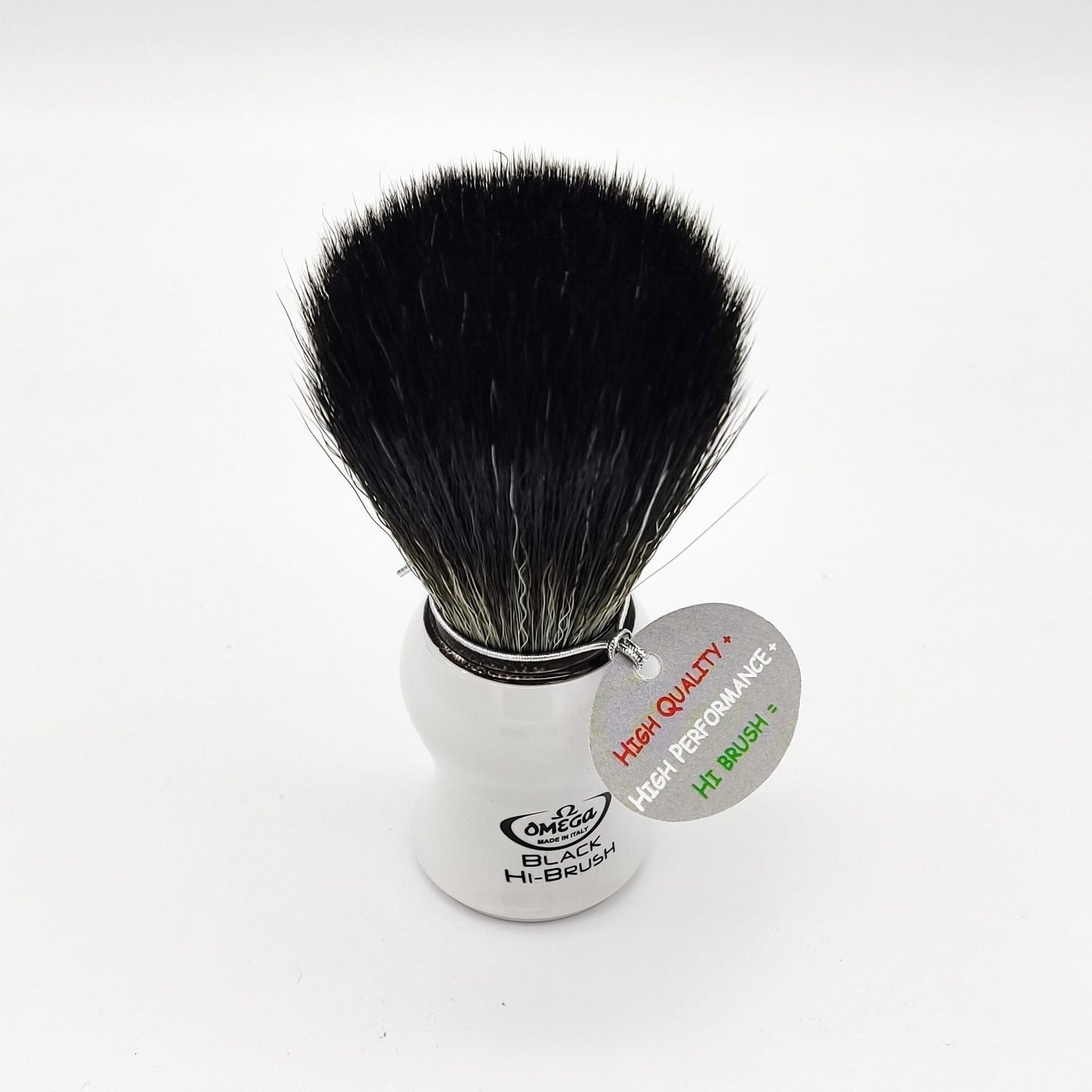 Brocha de Afeitar Sintética Omega Hi-Brush con Mango Blanco