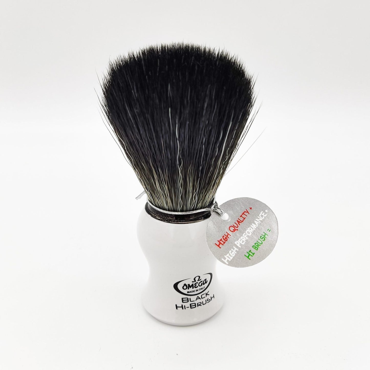 Brocha de Afeitar Sintética Omega Hi-Brush con Mango Blanco