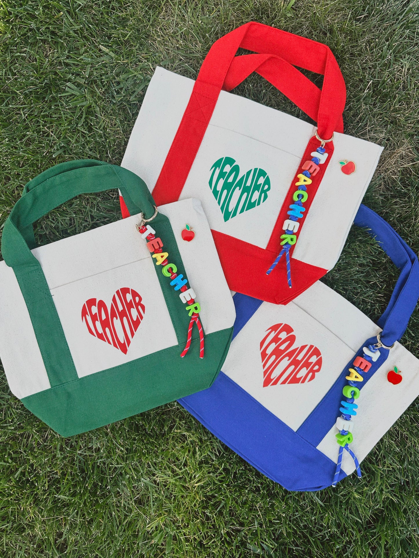 Teacher Tote Mini Canvas Bag with Apple Pin