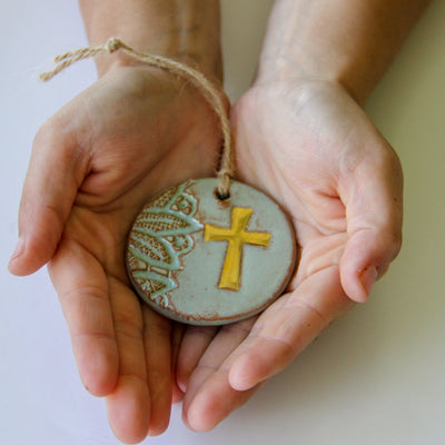 Handcrafted Gold Leaf Cross Ornament - Korvel