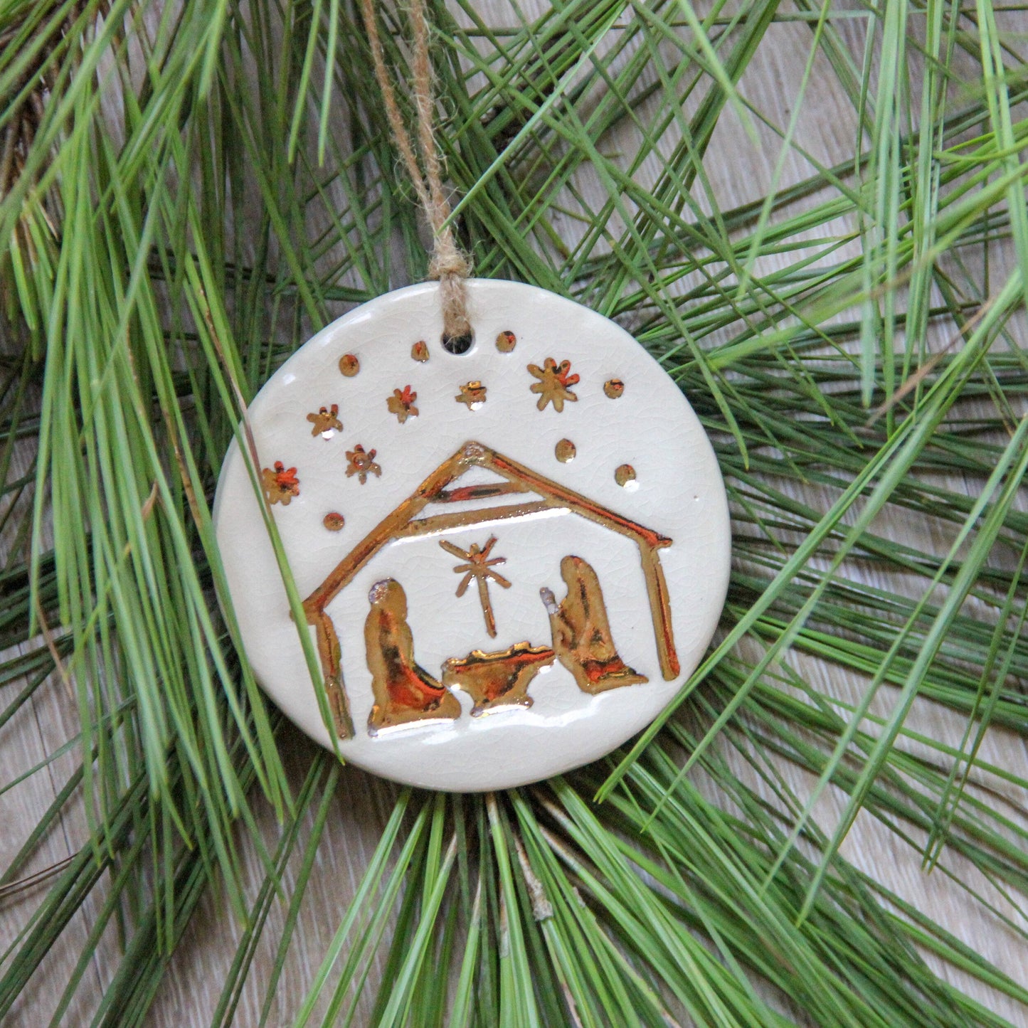 Handcrafted Gold Leaf Nativity Tree Ornament - Korvel
