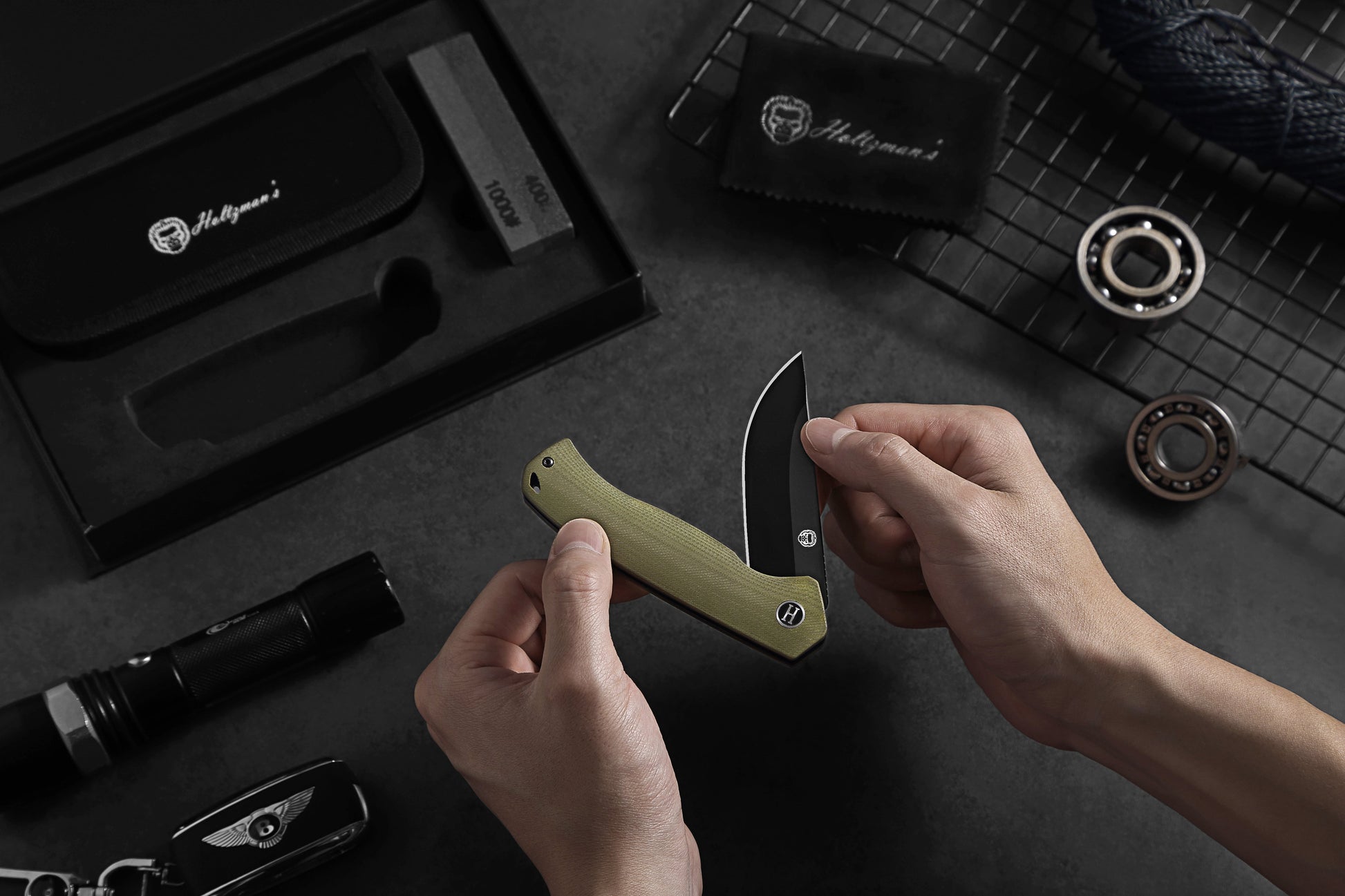 Ultimate Pathfinder Folding Pocket Knife Gift Set for Adventurers (Green & Silver) - Korvel