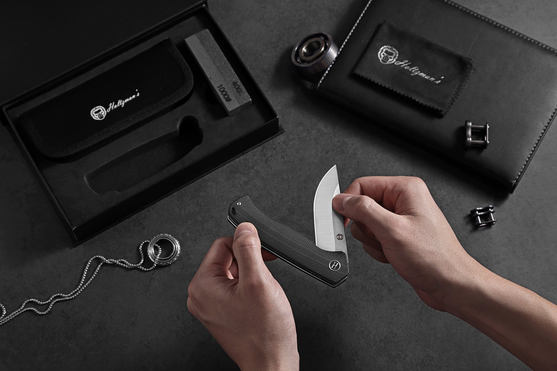 Ultimate Pathfinder Folding Pocket Knife Gift Set for Adventurers (Black & Silver) - Korvel