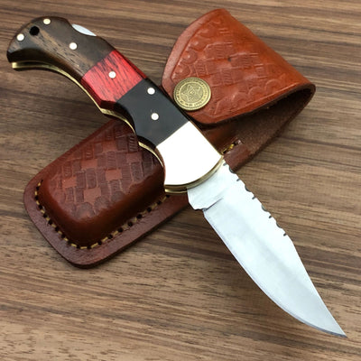 KBS Knives Store Premium D2 Steel Folding Pocket Knife with Elegant Rosewood Handle & Leather Sheath - Korvel