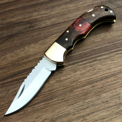 KBS Knives Store Premium D2 Steel Folding Pocket Knife with Elegant Rosewood Handle & Leather Sheath - Korvel