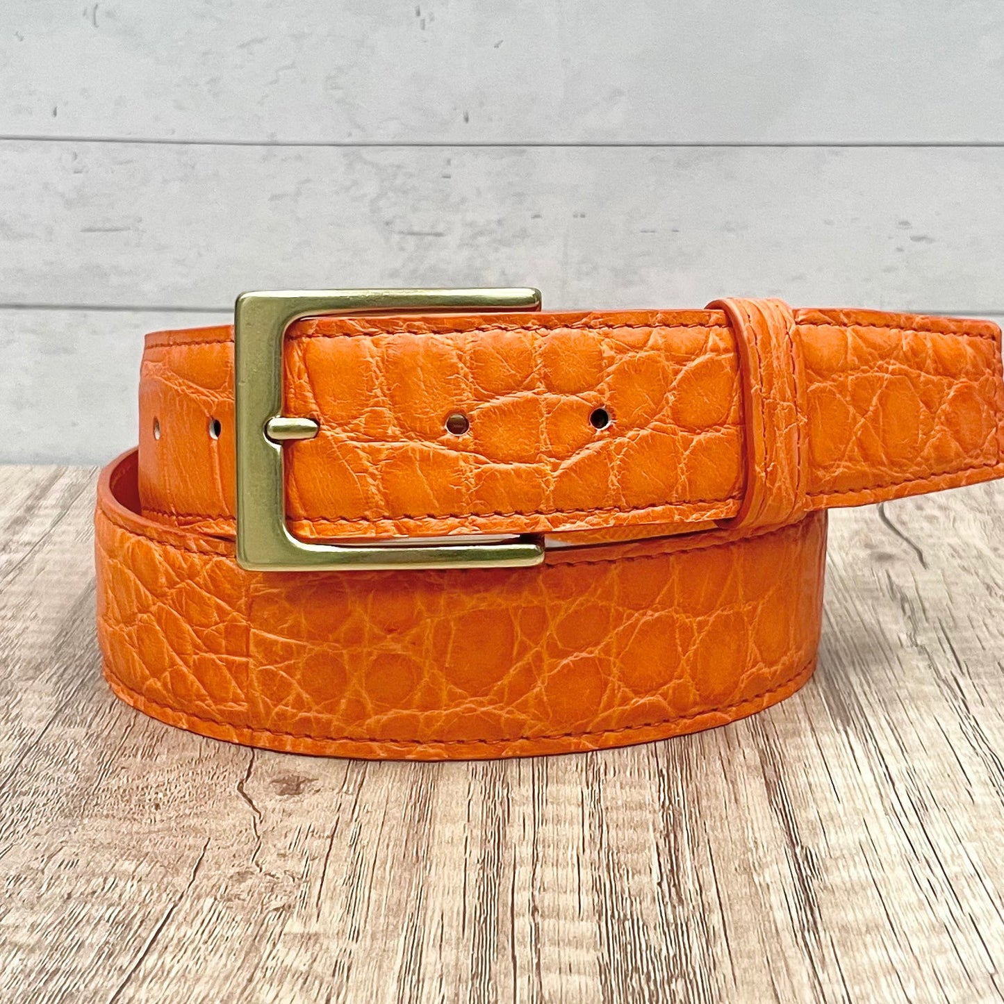 Ceinture en cuir pleine peau orange mat premium
