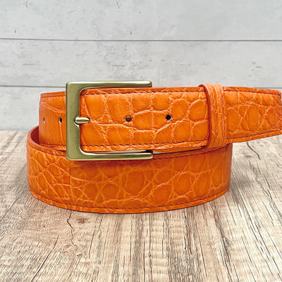 Ceinture en cuir pleine peau orange mat premium
