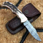 Premium Folding Pocket Knife | Antler Horn Grip with Brass Accents | 3-Inch Blade | Includes Leather Sheath | KBS Knives - Korvel