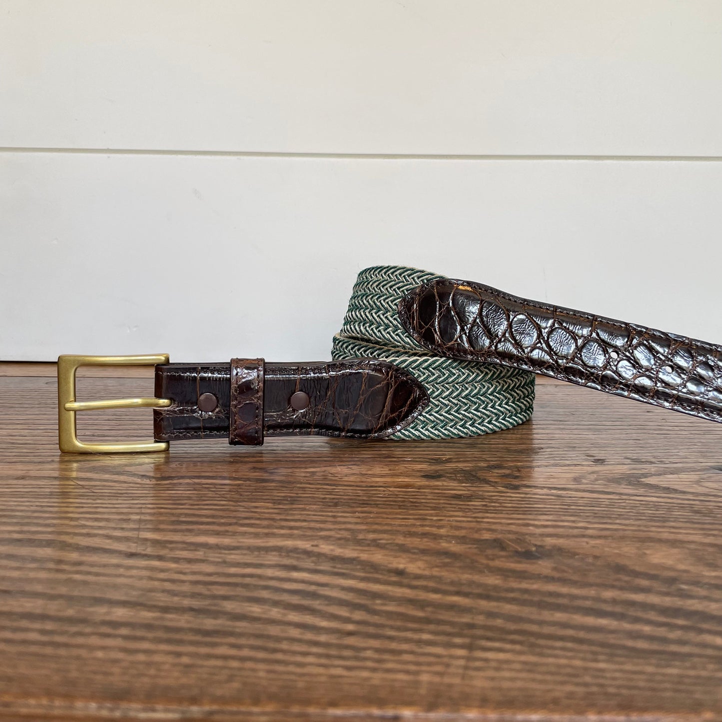 The Stretch Belt in Green & Tan