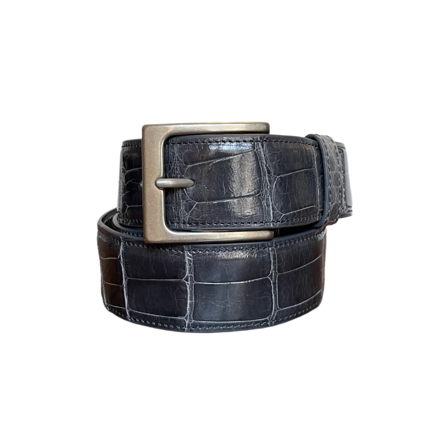 Cinturón de Piel Completa Glaseado Gris Oscuro Premium