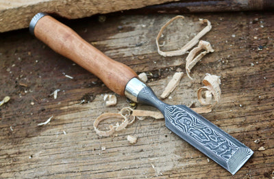 Artisan Damascus Wood Carving Chisel - 4x1 Inch Blade - Korvel