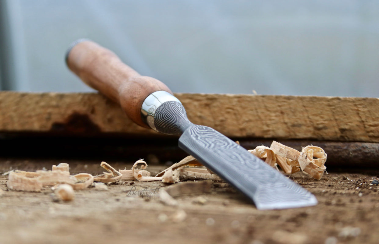 Artisan Damascus Wood Carving Chisel - 4x1 Inch Blade - Korvel