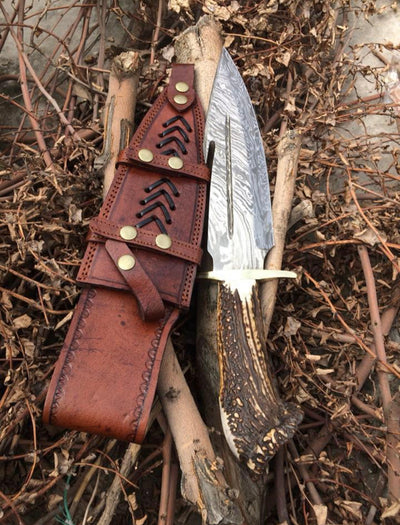 Premium Damascus Steel Guthook Hunting Knife - Korvel
