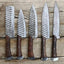 Premium Rosewood & Damascus Steel 5-Piece Culinary Knife Collection with Leather Roll - Korvel