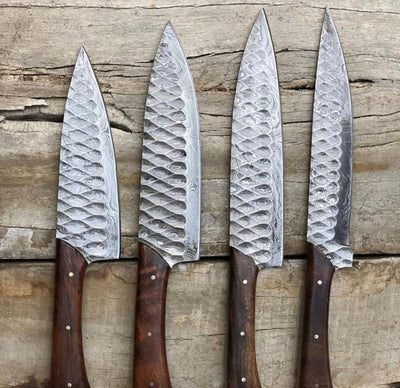 Premium Rosewood & Damascus Steel 5-Piece Culinary Knife Collection with Leather Roll - Korvel