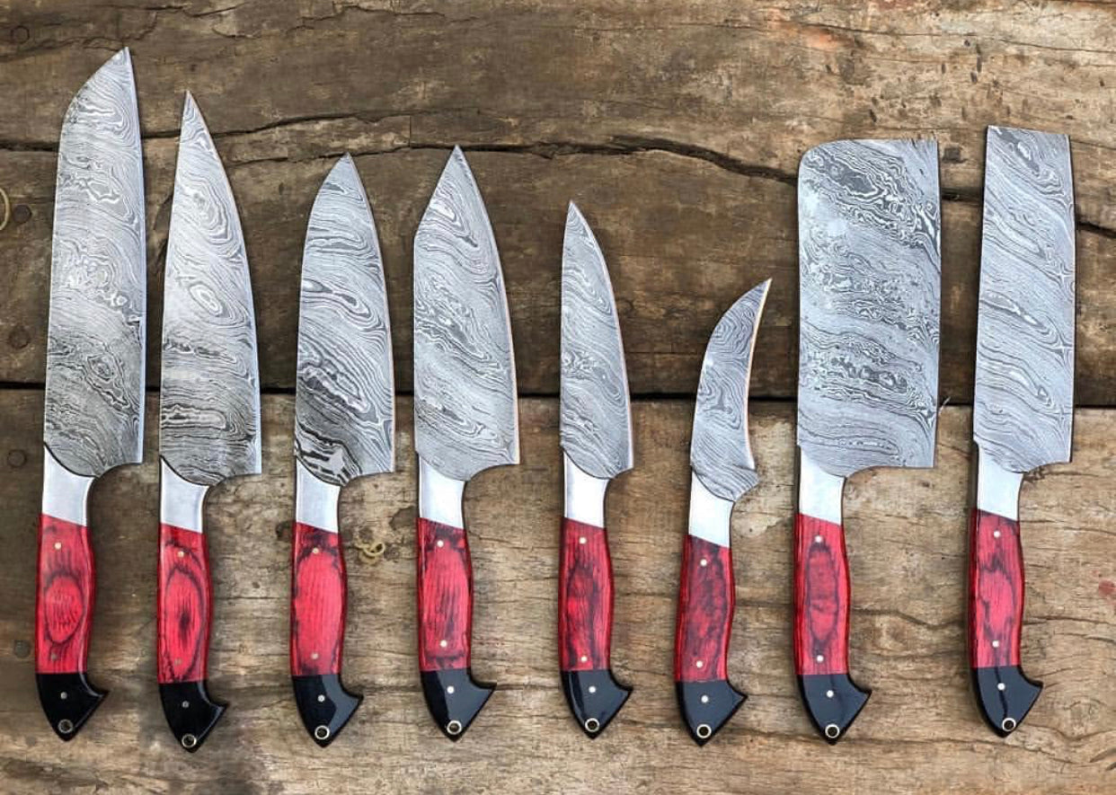 Premium 8-Piece Damascus Steel Chef's Knife Collection - Korvel