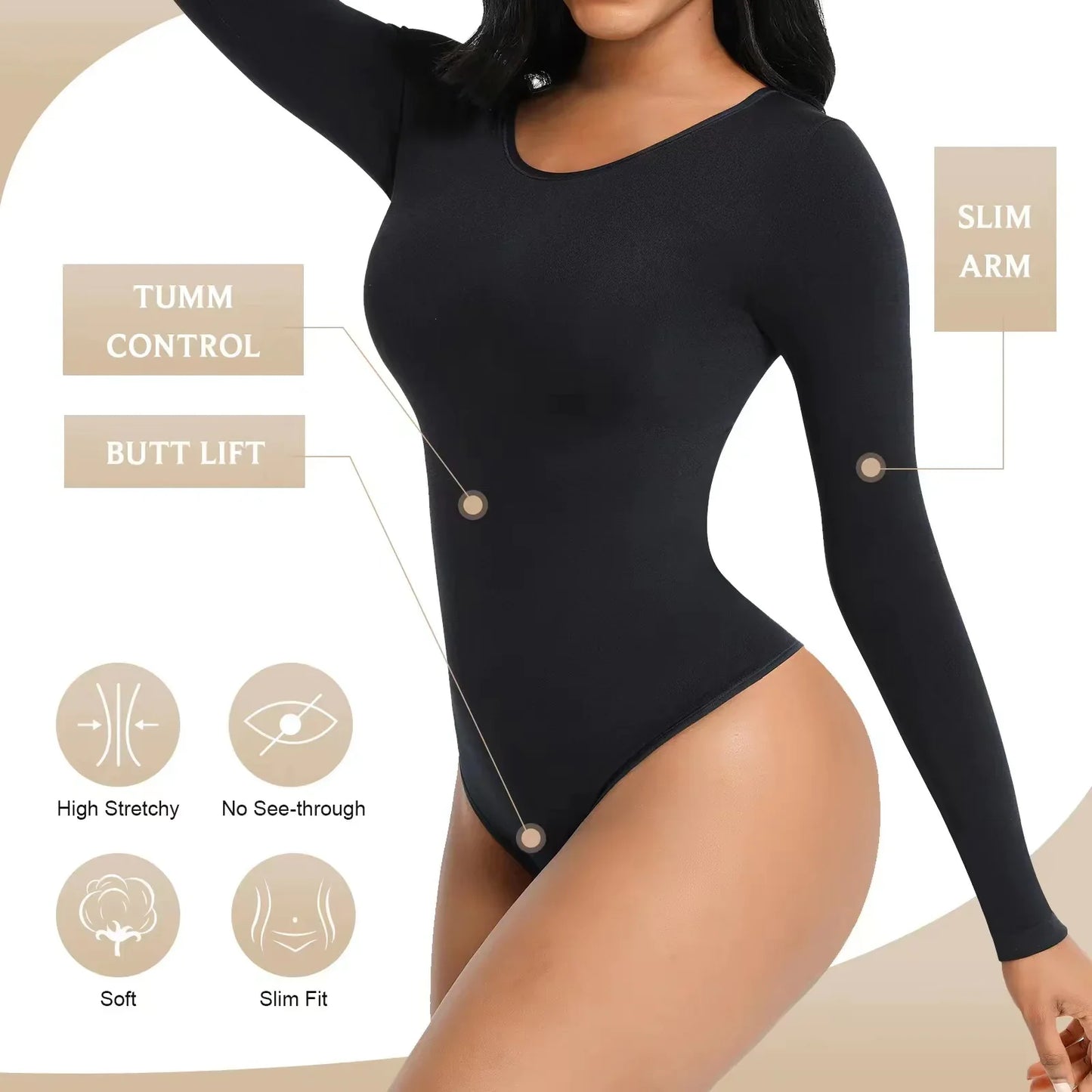 Mono de Cuerpo Sin Costuras de Manga Larga