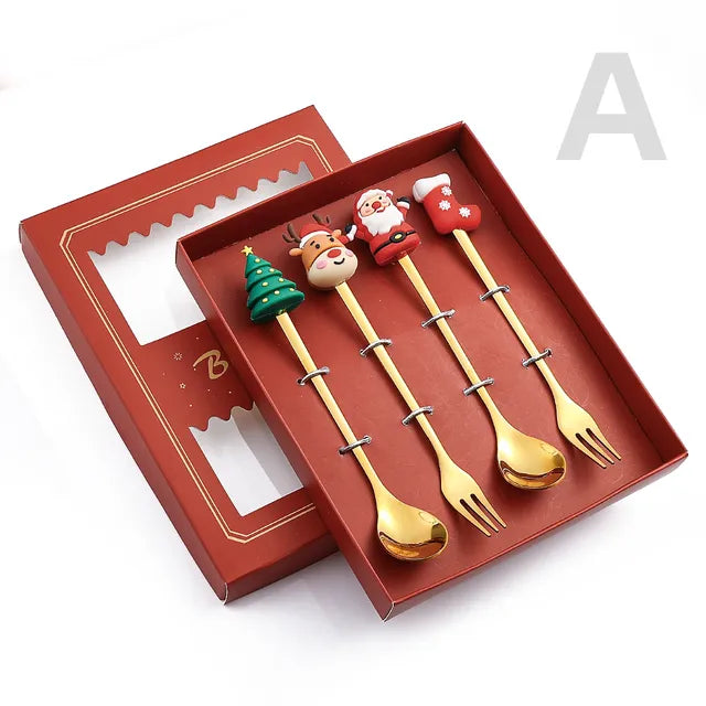 Juego de Cubiertos Navideño Festivo: Cuchara y Tenedor Elegantes