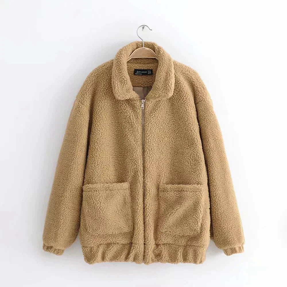 Autumn & Winter Lamb Hair Pocket Cotton Coat