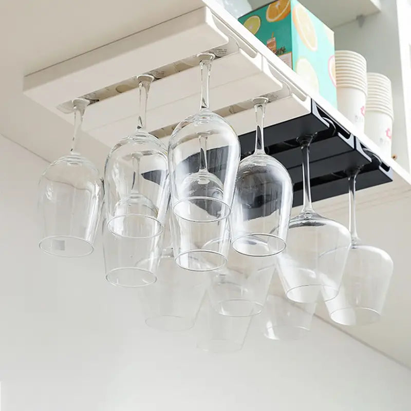Under Shelf Wine Glass Holder Rack - No Drill Needed