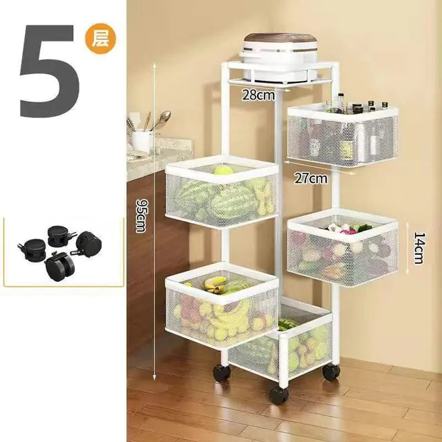 Estante de Cestas Metálicas Apilables con Ruedas