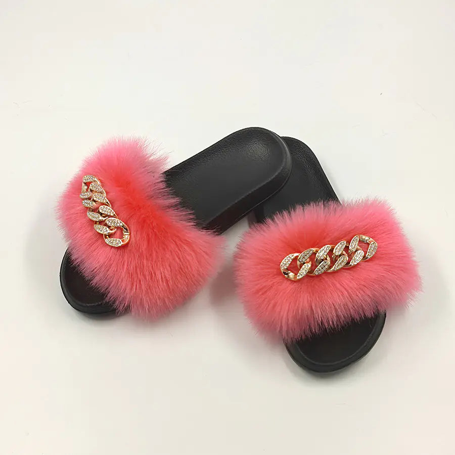Plush Imitation Fox Fur Flip Flops for Ultimate Comfort