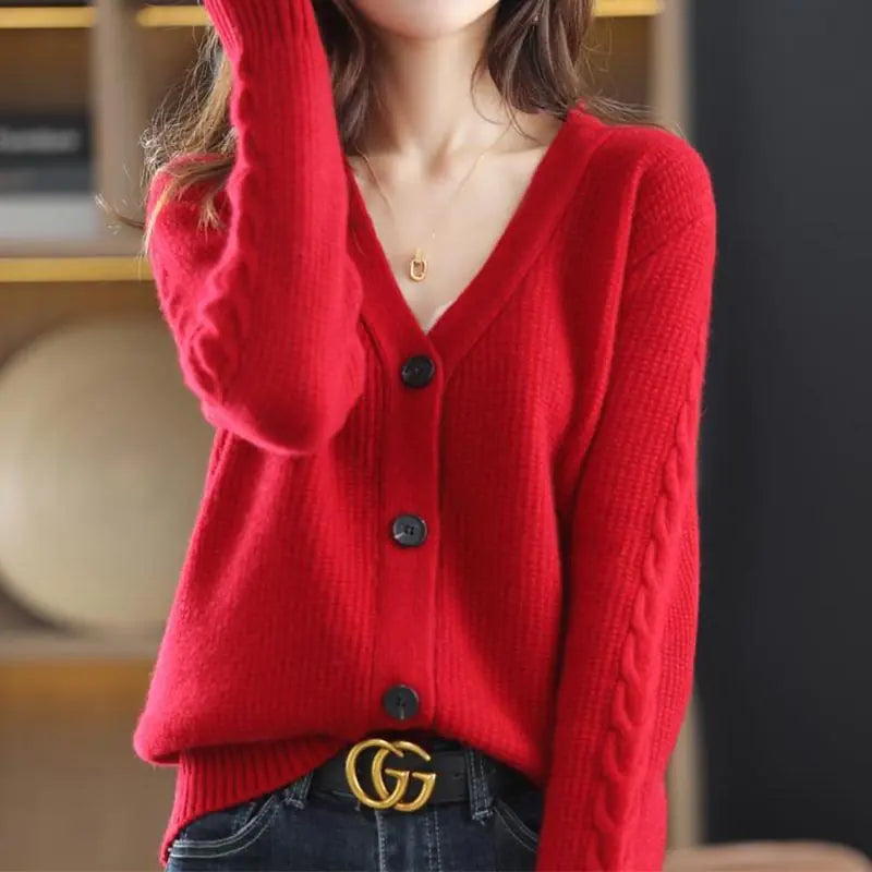 Korean V-Neck Button-Up Cardigan for Women