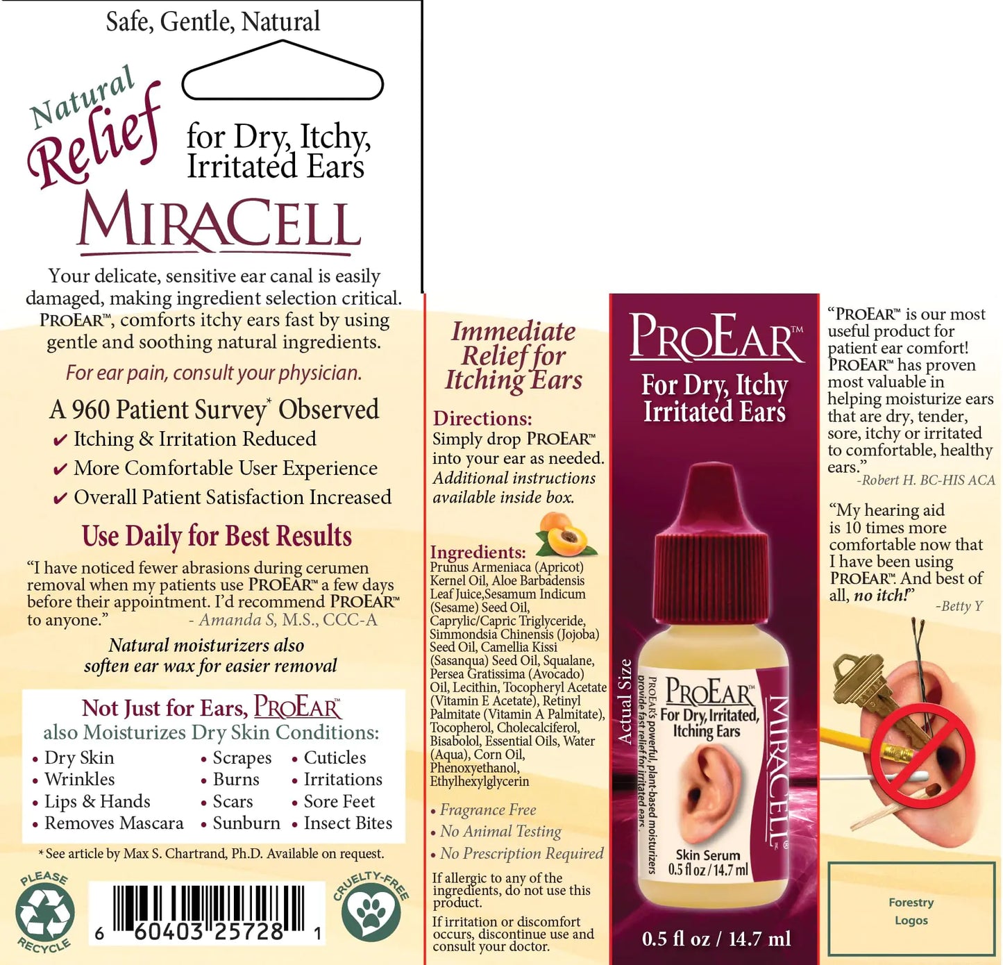 Gouttes auriculaires naturelles Miracell ProEar - 0,5 oz