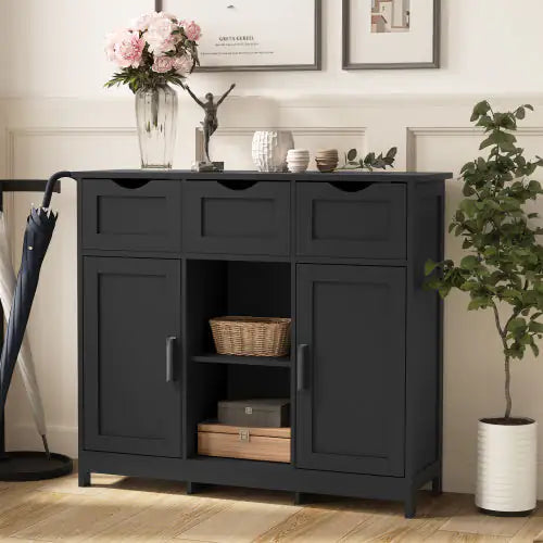 Elegant Wooden Storage Cabinet with Drawers and Shelves