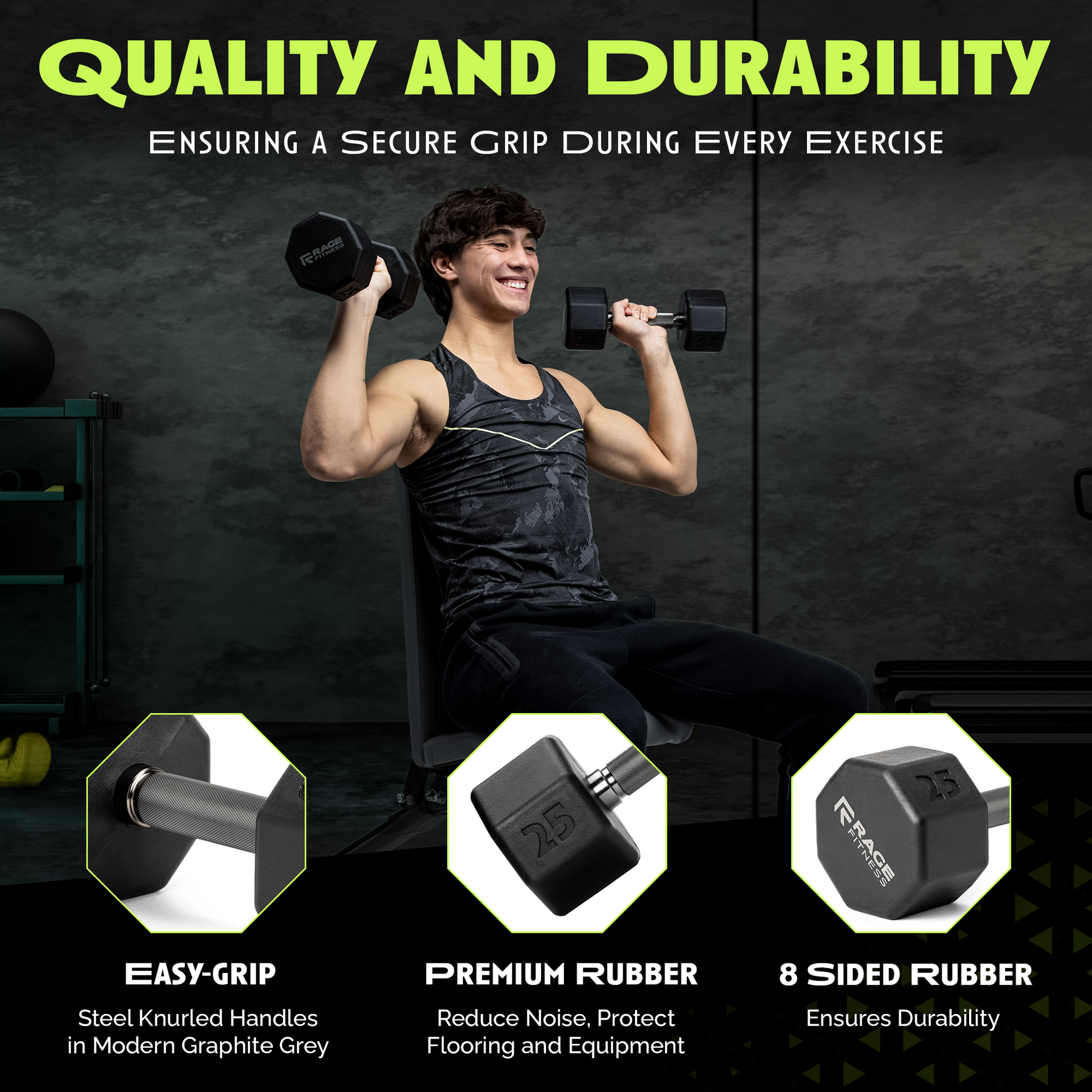 Premium Octo Rubber Dumbbell - Individual Unit - Korvel