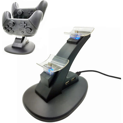 LED Light Indicator Dual USB Controller Charger Charging Dock Station Stand Cradle for Nintend Switch Pro Controller NS Gamepad - Korvel