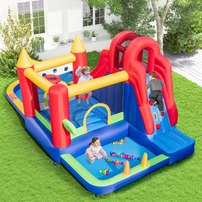 9-in-1 Inflatable Bounce Castle with Water Slide & Splash Pool