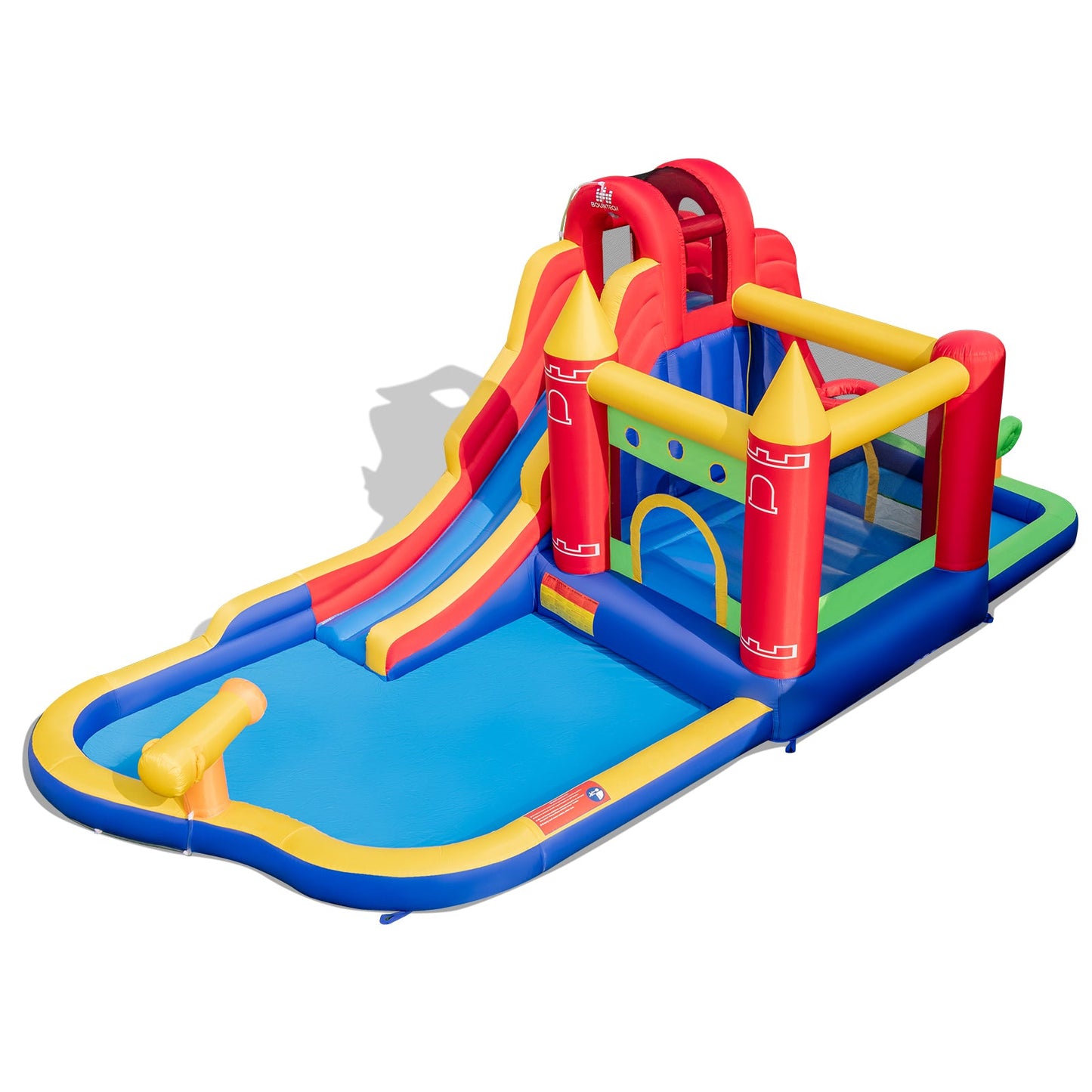 Château Gonflable 9-en-1 avec Toboggan Aquatique et Piscine à Éclaboussures