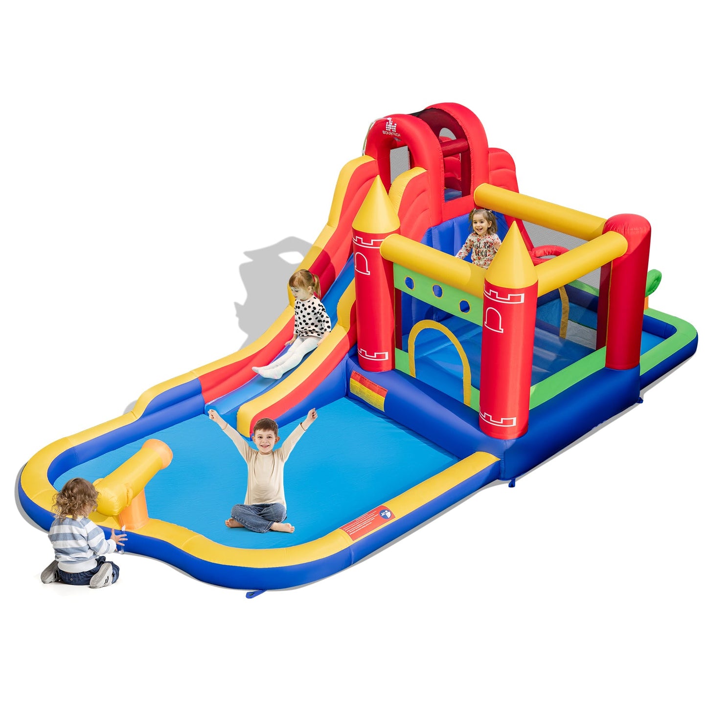 Château Gonflable 9-en-1 avec Toboggan Aquatique et Piscine à Éclaboussures