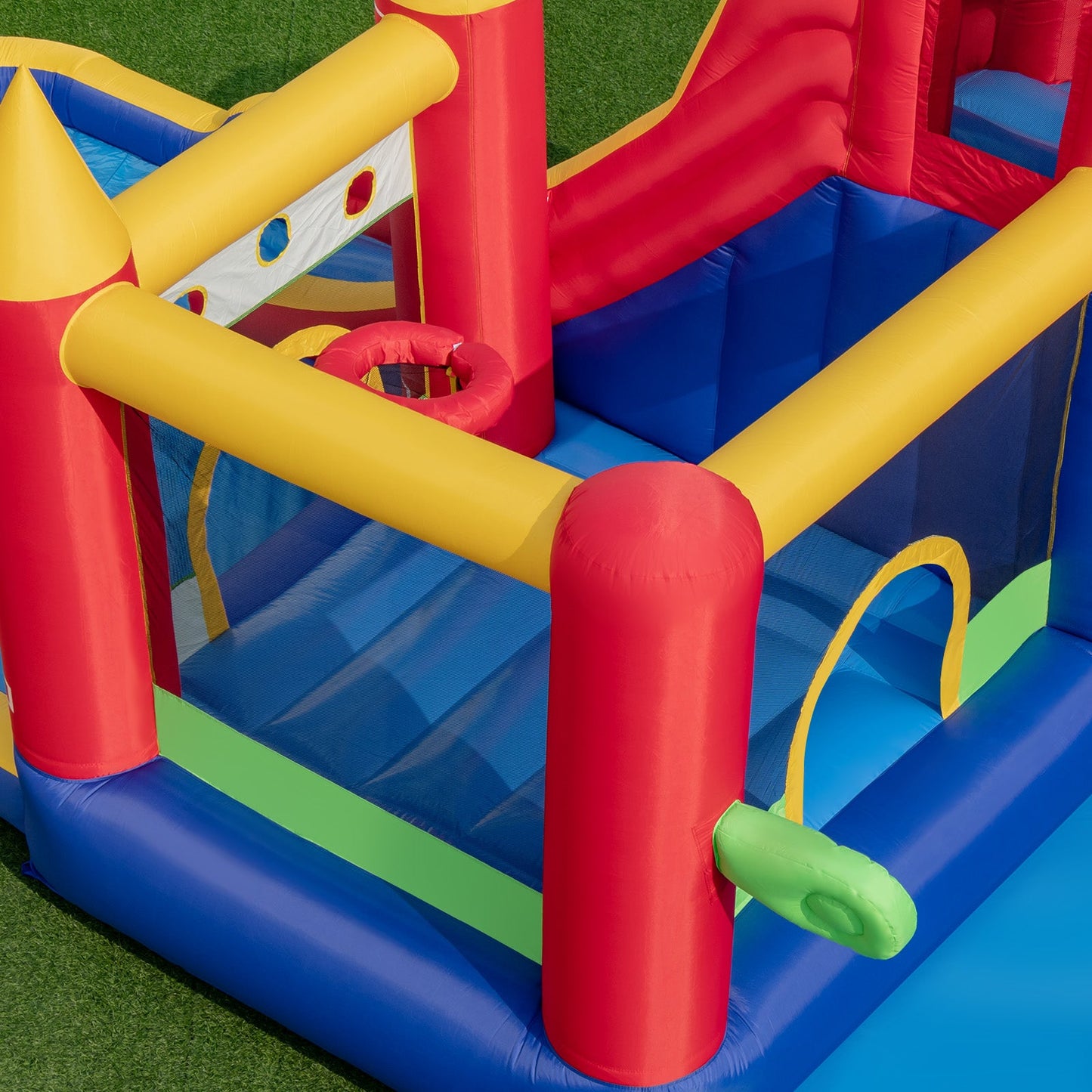 Château Gonflable 9-en-1 avec Toboggan Aquatique et Piscine à Éclaboussures